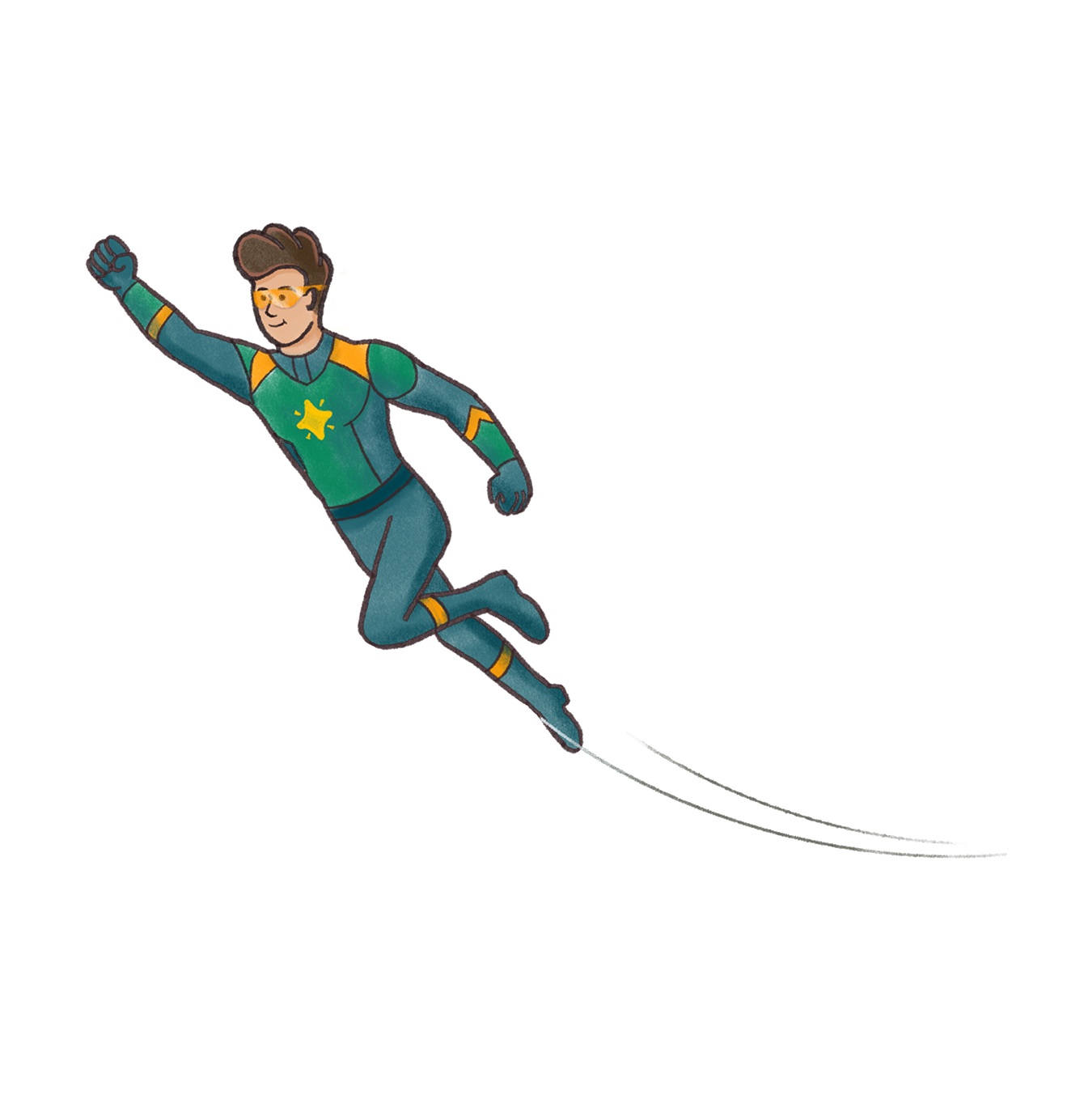 A caped FundBright hero soaring through the air